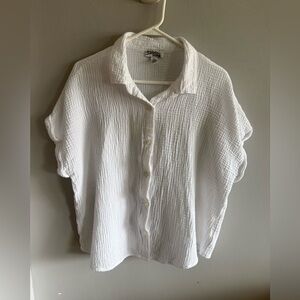 Jessica Simpson White Gauze Button Up Top XL Coastal Beachy Cotton Blouse